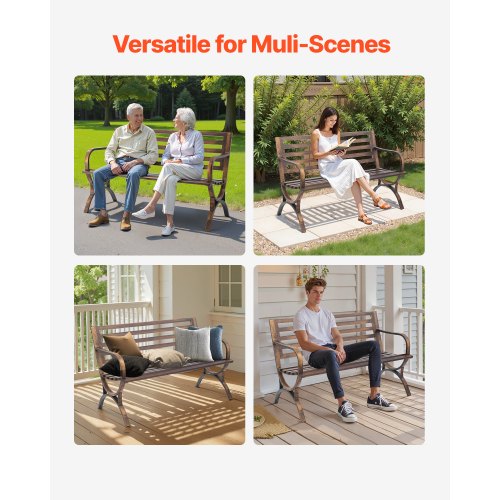 Outdoor Bench 50 Inch Carbon Steel Metal Frame With Slatted Pattern Backrest