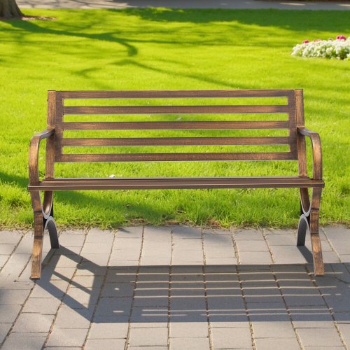 Outdoor Bench 50 Inch Carbon Steel Metal Frame With Slatted Pattern Backrest