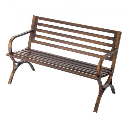 Outdoor Bench 50 Inch Carbon Steel Metal Frame With Slatted Pattern Backrest