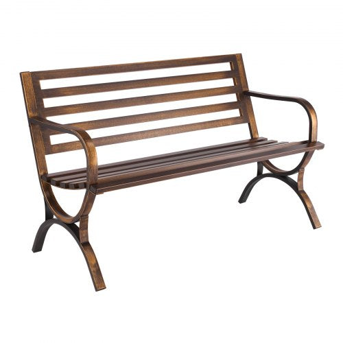 Outdoor Bench 50 Inch Carbon Steel Metal Frame With Slatted Pattern Backrest