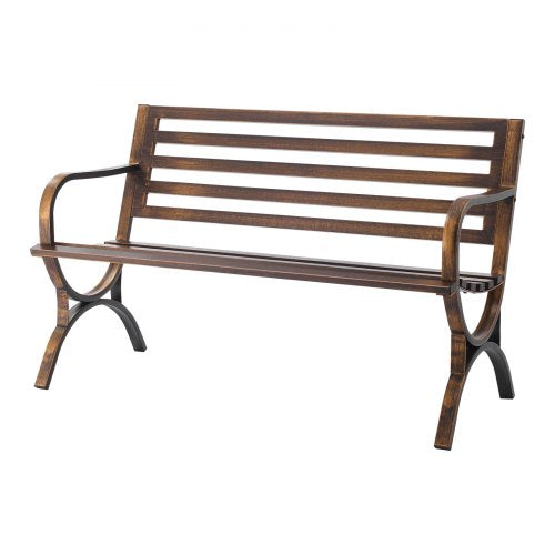 Outdoor Bench 50 Inch Carbon Steel Metal Frame With Slatted Pattern Backrest