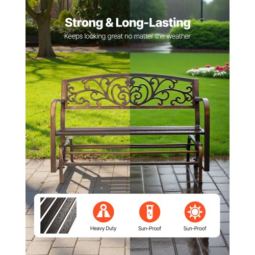 Outdoor Bench 50 Inch Carbon Steel Metal Frame With Cast Iron Backrest And