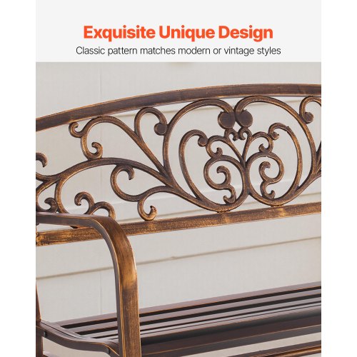 Outdoor Bench 50 Inch Carbon Steel Metal Frame With Cast Iron Backrest And