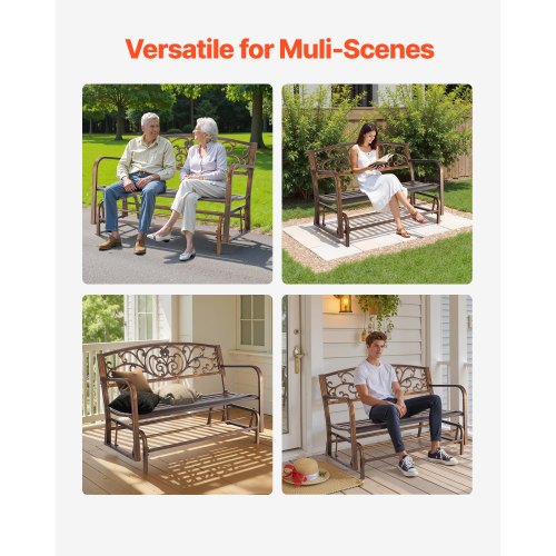 Outdoor Bench 50 Inch Carbon Steel Metal Frame With Cast Iron Backrest And