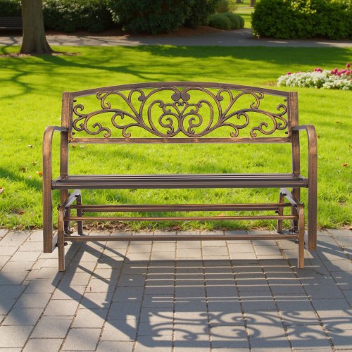 Outdoor Bench 50 Inch Carbon Steel Metal Frame With Cast Iron Backrest And