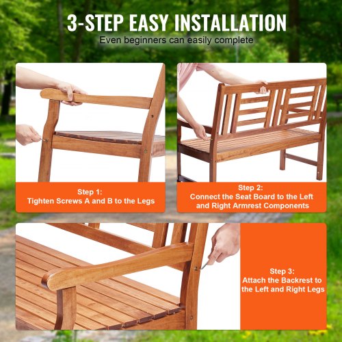 Outdoor Bench 48 inches Wood Garden Bench for Outdoors Outdoor Garden Park