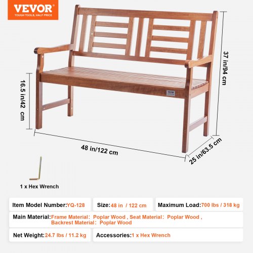 Outdoor Bench 48 inches Wood Garden Bench for Outdoors Outdoor Garden Park