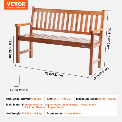 Outdoor Bench 50 inches Wood Garden Bench for Outdoors Outdoor Garden Park