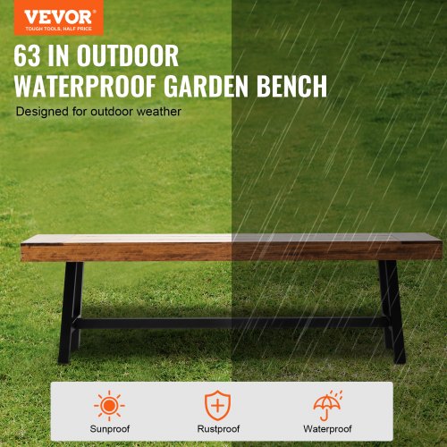 Outdoor Bench 63 inches Wood Garden Bench with Metal Leg for Outdoors