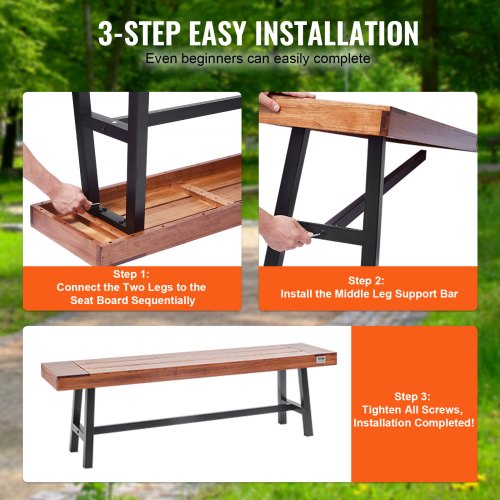 Outdoor Bench 63 inches Wood Garden Bench with Metal Leg for Outdoors
