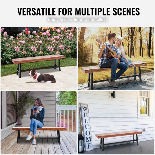 Outdoor Bench 63 inches Wood Garden Bench with Metal Leg for Outdoors
