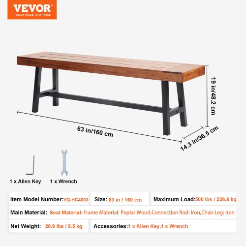 Outdoor Bench 63 inches Wood Garden Bench with Metal Leg for Outdoors