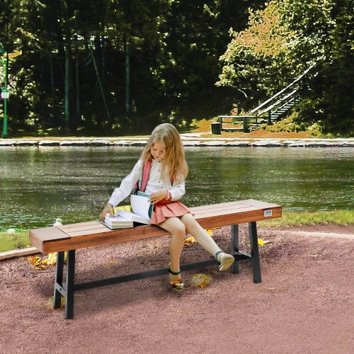 Outdoor Bench 63 inches Wood Garden Bench with Metal Leg for Outdoors