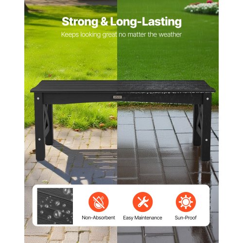 Outdoor Bench 44.5 Inch 600 Lbs Weight Capacity Weatherproof Plastic Frame With