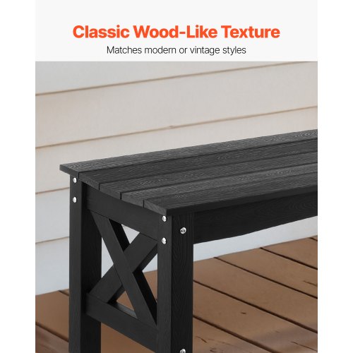 Outdoor Bench 44.5 Inch 600 Lbs Weight Capacity Weatherproof Plastic Frame With