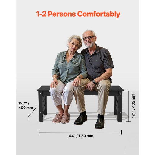 Outdoor Bench 44.5 Inch 600 Lbs Weight Capacity Weatherproof Plastic Frame With