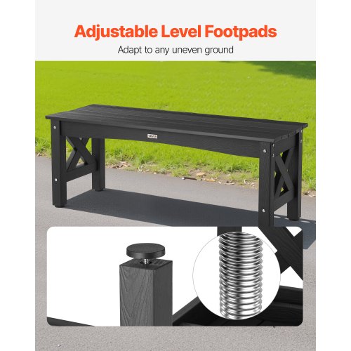Outdoor Bench 44.5 Inch 600 Lbs Weight Capacity Weatherproof Plastic Frame With