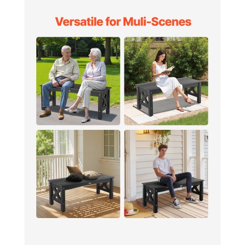 Outdoor Bench 44.5 Inch 600 Lbs Weight Capacity Weatherproof Plastic Frame With