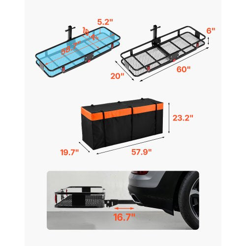 60 x 20 x 6 Hitch Cargo Carrier 500 lbs Capacity Hitch Cargo Carrier