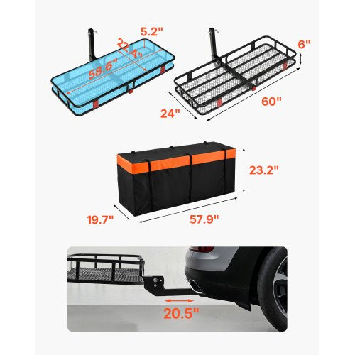 60 x 24 x 6 Hitch Cargo Carrier 500 lbs Capacity Hitch Cargo Carrier