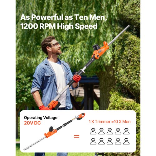Electric Hedge Trimmer 1200 RPM 62 – 7.8 Ft Extendable Pole Hedge
