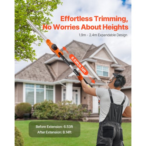 Electric Hedge Trimmer 1200 RPM 62 – 7.8 Ft Extendable Pole Hedge