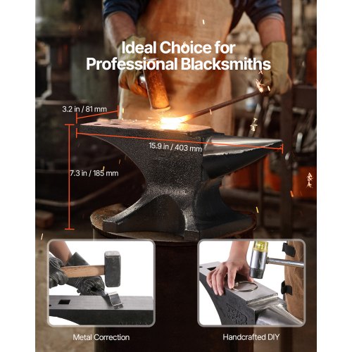 Single Horn Anvil 55lbs Cast Steel Anvil High Hardness Rugged Round Horn