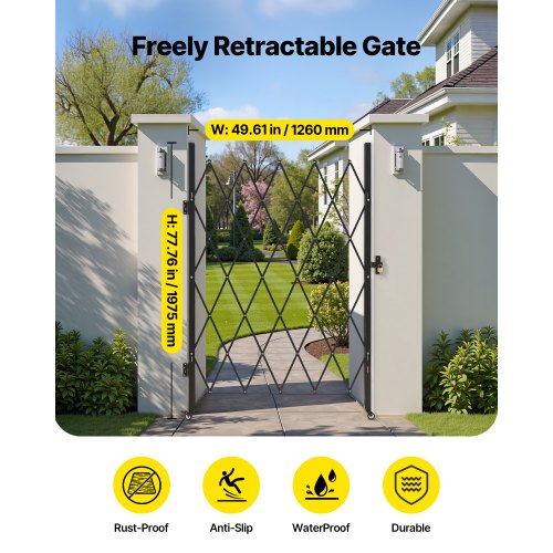 Single Folding Security Gate Lockable Scissor With 360 Swivel Casters Outdoor a