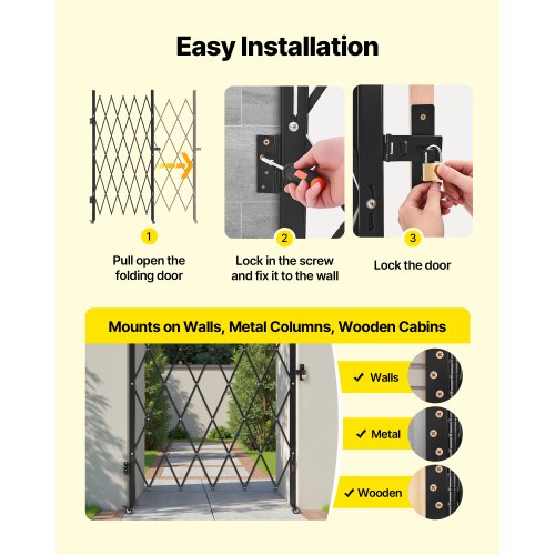 Single Folding Security Gate Lockable Scissor With 360 Swivel Casters Outdoor a