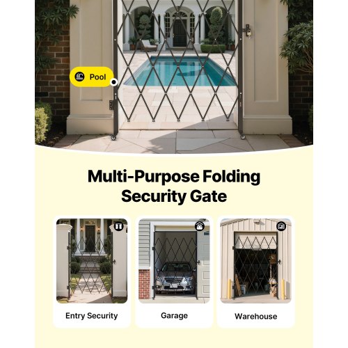 Single Folding Security Gate Lockable Scissor With 360 Swivel Casters Outdoor a