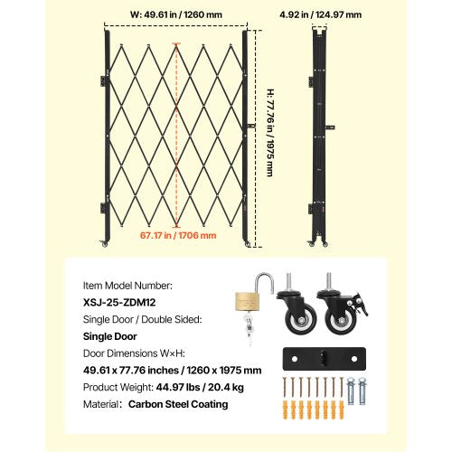 Single Folding Security Gate Lockable Scissor With 360 Swivel Casters Outdoor a