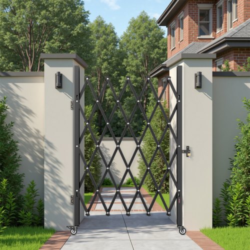Single Folding Security Gate Lockable Scissor With 360 Swivel Casters Outdoor a