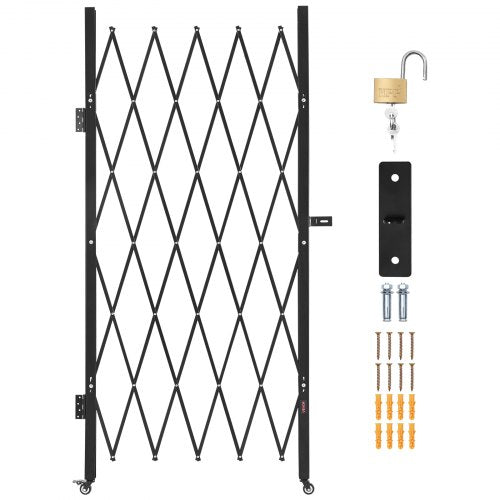 Single Folding Security Gate Lockable Scissor With 360 Swivel Casters Outdoor a