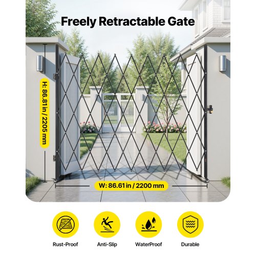 Single Folding Security Gate Lockable Scissor With 360 Swivel Casters Outdoor lb