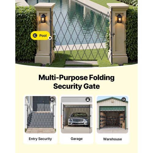 Single Folding Security Gate Lockable Scissor With 360 Swivel Casters Outdoor lb