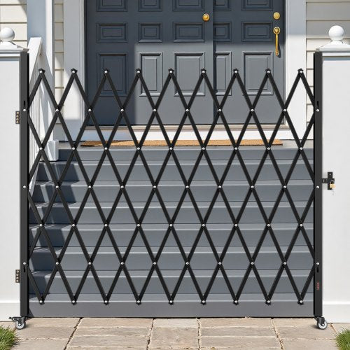 Single Folding Security Gate Lockable Scissor With 360 Swivel Casters Outdoor lb