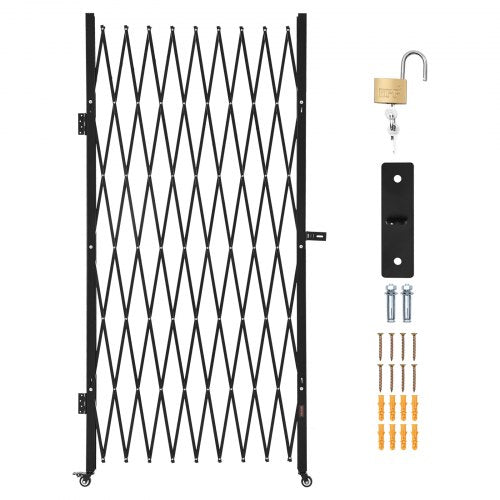 Single Folding Security Gate Lockable Scissor With 360 Swivel Casters Outdoor lb