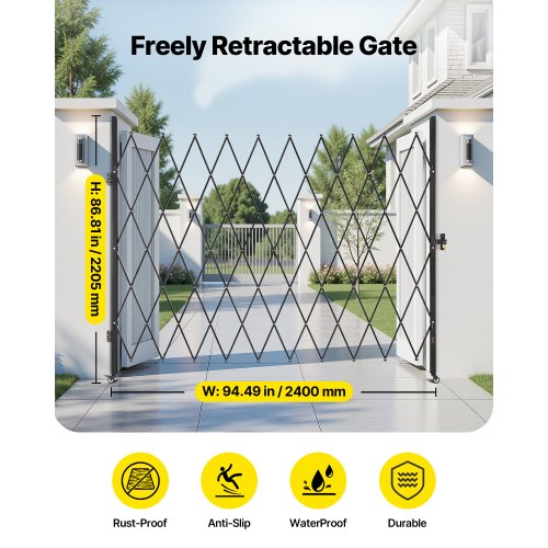 Single Folding Security Gate Lockable Scissor With 360 Swivel Casters Outdoor