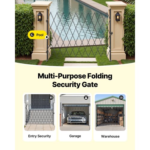 Single Folding Security Gate Lockable Scissor With 360 Swivel Casters Outdoor
