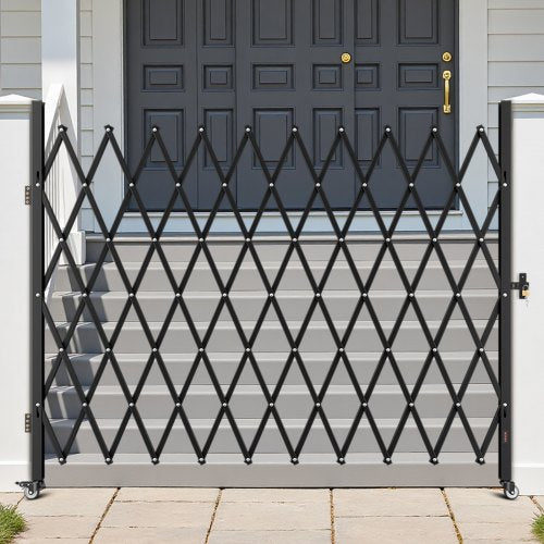 Single Folding Security Gate Lockable Scissor With 360 Swivel Casters Outdoor