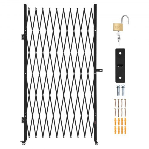 Single Folding Security Gate Lockable Scissor With 360 Swivel Casters Outdoor