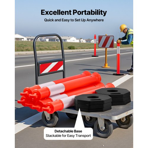 9 Pack Traffic Delineator Posts 48 Inches Safety Cones With Weighted Base And