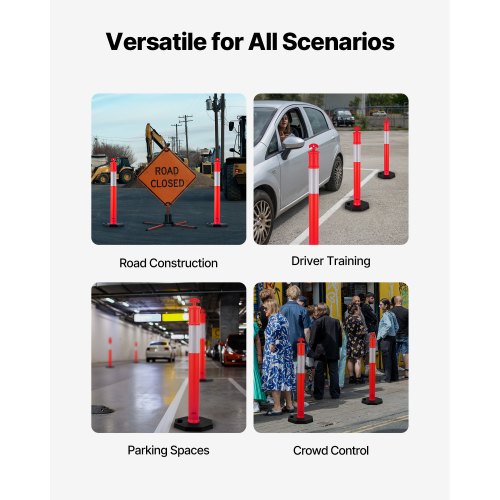 9 Pack Traffic Delineator Posts 48 Inches Safety Cones With Weighted Base And