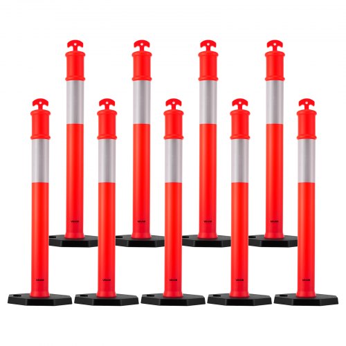 9 Pack Traffic Delineator Posts 48 Inches Safety Cones With Weighted Base And