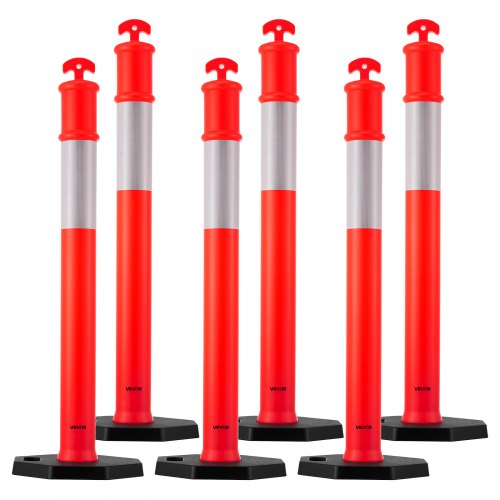 6 Pack Traffic Delineator Posts 48 Inches Safety Cones With Weighted Base And