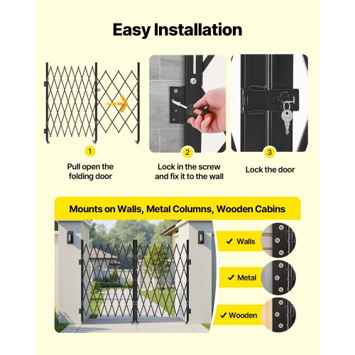 Double Folding Security Gate Lockable Scissor With 360 Swivel Casters Outdoor 84