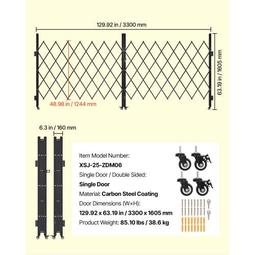 Double Folding Security Gate Lockable Scissor With 360 Swivel Casters Outdoor 84