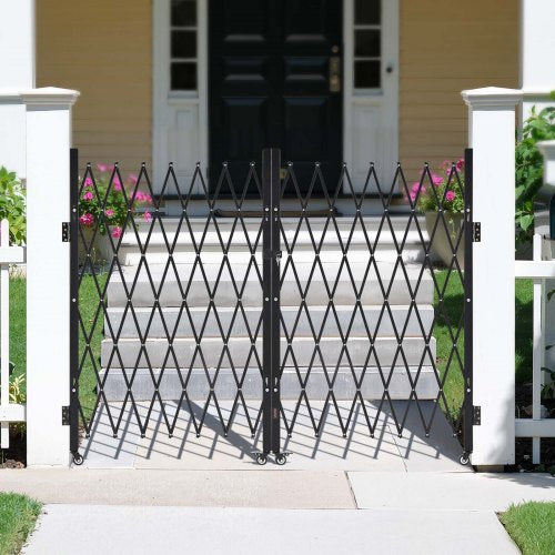 Double Folding Security Gate Lockable Scissor With 360 Swivel Casters Outdoor 84