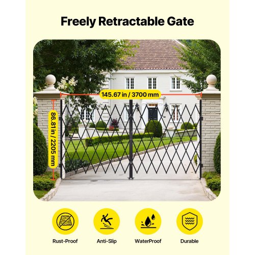 Double Folding Security Gate Lockable Scissor With 360 Swivel Casters Outdoor