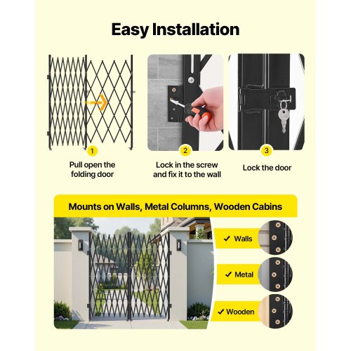 Double Folding Security Gate Lockable Scissor With 360 Swivel Casters Outdoor